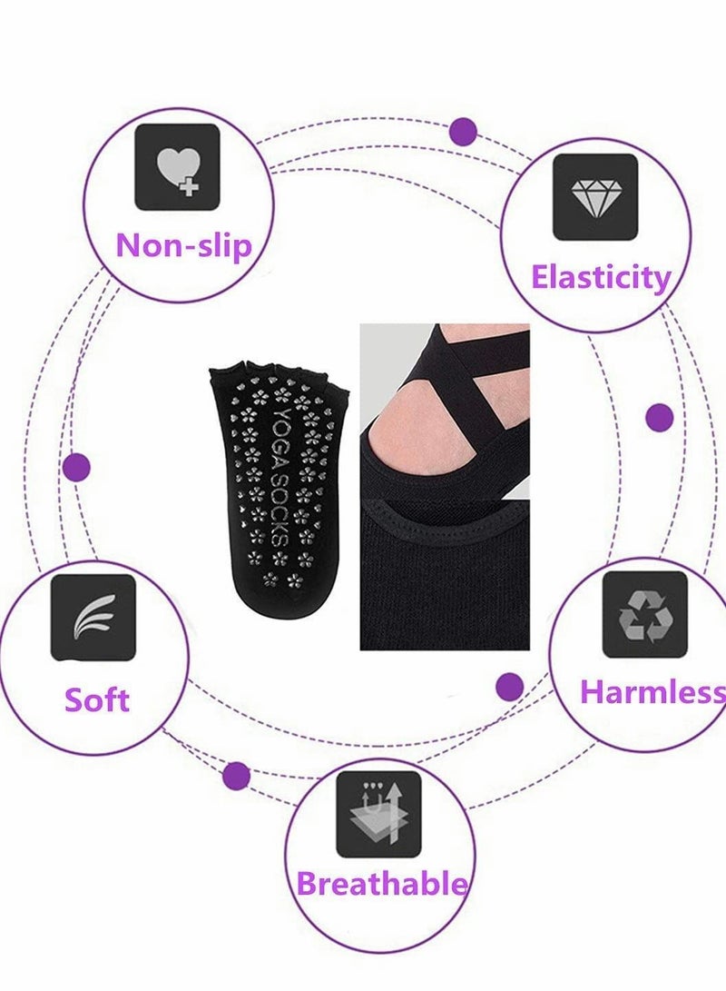 Yoga Socks for Women, 4 Pairs Non Slip Toeless Five Toe Cotton Slipper Dance Pilates Barre Barefoot Workout