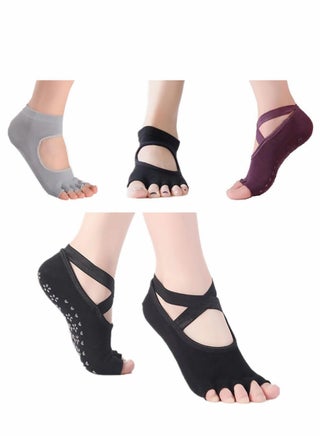 Yoga Socks for Women, 4 Pairs Non Slip Toeless Five Toe Cotton Slipper Dance Pilates Barre Barefoot Workout - pzsku/Z45CF2035EDB10C6820E0Z/45/_/1669973415/be18ebc3-47b7-4da2-8469-fd8cc9e96193