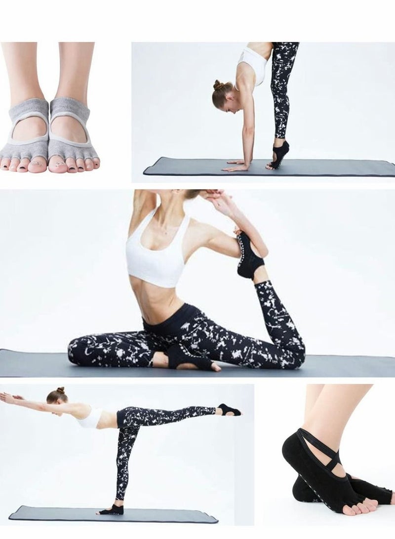 Yoga Socks for Women, 4 Pairs Non Slip Toeless Five Toe Cotton Slipper Dance Pilates Barre Barefoot Workout