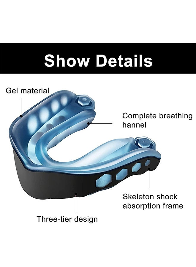 2 حزمة من حراس الفم EVA مع الحقيبة، وحراس الفم الرياضية، وحرس الفم للبالغين الساندا، مناسبة للملاكمة والهوكي وكرة القدم وجميع الرياضات الاتصال، مع حماية الأسنان الممتازة -الأزرق/الأسود - Image 2