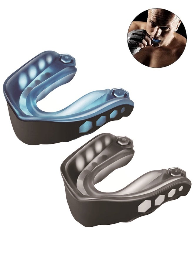 2 حزمة من حراس الفم EVA مع الحقيبة، وحراس الفم الرياضية، وحرس الفم للبالغين الساندا، مناسبة للملاكمة والهوكي وكرة القدم وجميع الرياضات الاتصال، مع حماية الأسنان الممتازة -الأزرق/الأسود - Image 1
