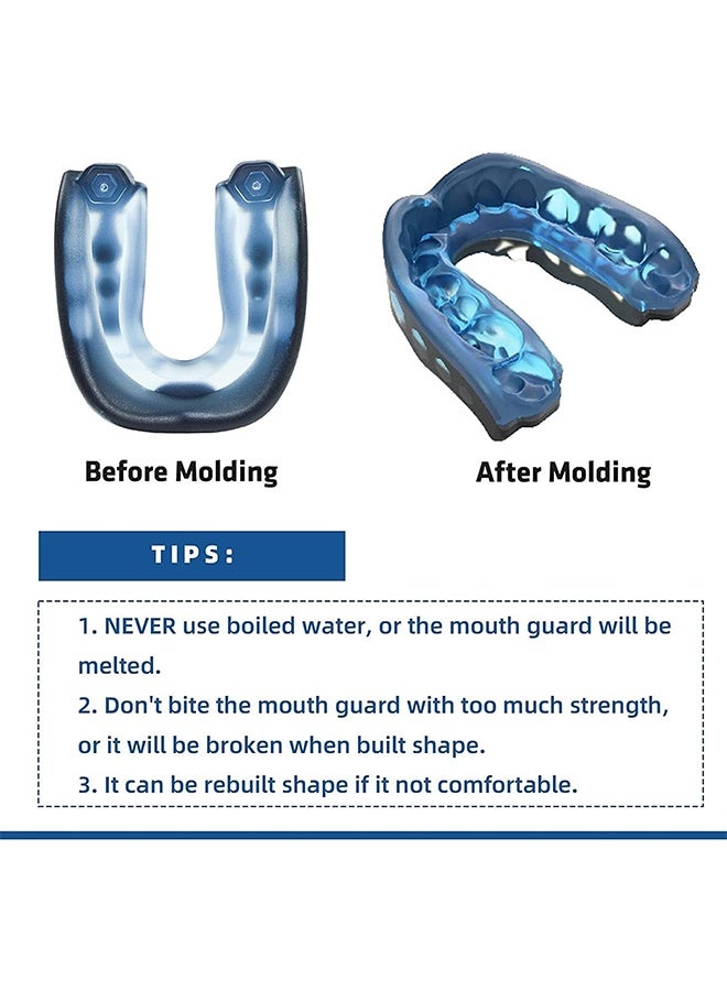 2 حزمة من حراس الفم EVA مع الحقيبة، وحراس الفم الرياضية، وحرس الفم للبالغين الساندا، مناسبة للملاكمة والهوكي وكرة القدم وجميع الرياضات الاتصال، مع حماية الأسنان الممتازة -الأزرق/الأسود - Image 3