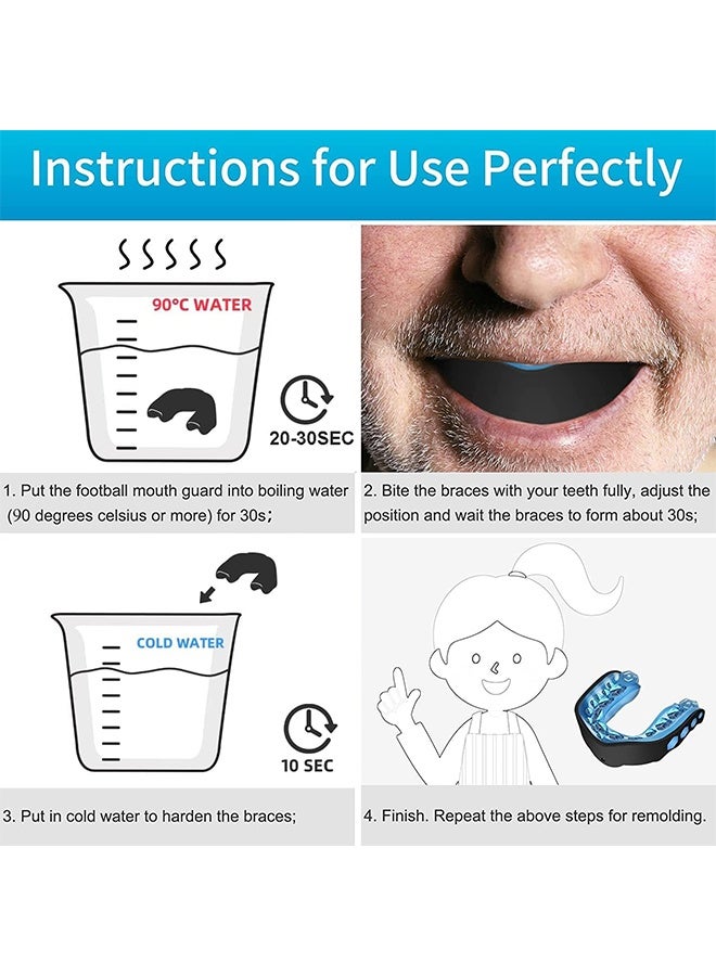 2 حزمة من حراس الفم EVA مع الحقيبة، وحراس الفم الرياضية، وحرس الفم للبالغين الساندا، مناسبة للملاكمة والهوكي وكرة القدم وجميع الرياضات الاتصال، مع حماية الأسنان الممتازة -الأزرق/الأسود - Image 4