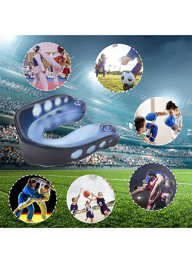 2 حزمة من حراس الفم EVA مع الحقيبة، وحراس الفم الرياضية، وحرس الفم للبالغين الساندا، مناسبة للملاكمة والهوكي وكرة القدم وجميع الرياضات الاتصال، مع حماية الأسنان الممتازة -الأزرق/الأسود - Image 5