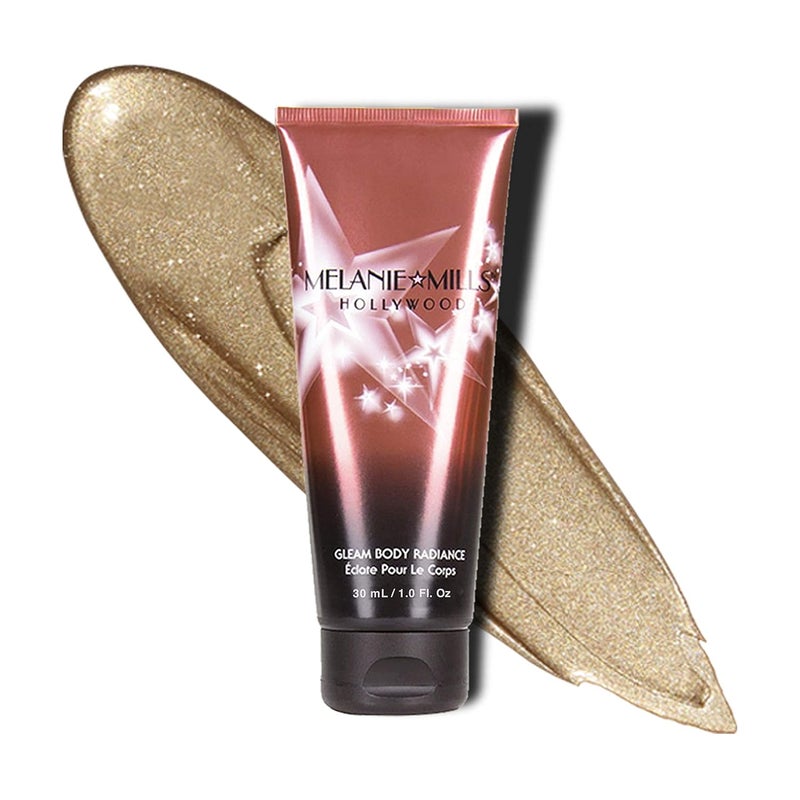 Melanie Mills Hollywood - Gleam Body Radiance All In One Makeup Moisturizer  Glow For Face  Body  Disco Gold Mini 1 floz - Image 1
