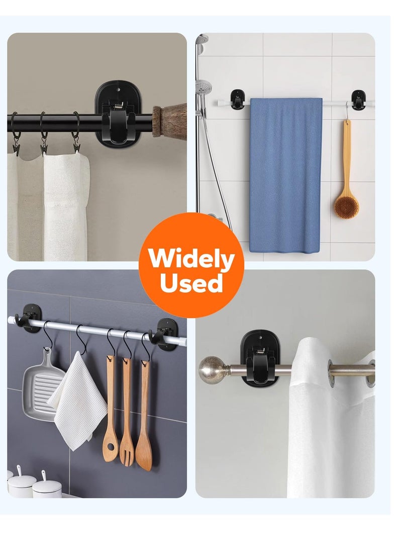 Universal Self Adhesive Curtain Rod Bracket Set of 4, Versatile Plastic Holders for Easy Installation in Bathroom Bedroom Living Room Kitchen, Black Color - Image 3