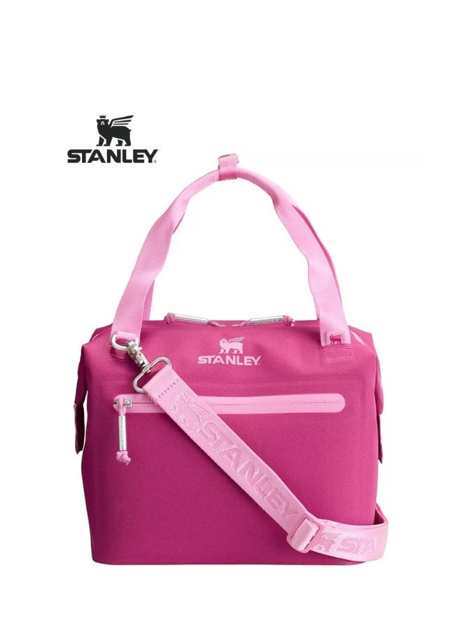 Stanley ستانلي أول داي جولين ميني كولر باج و حقيبة غداء معزولة | 7.4 QT (10 علب) مبرد ناعم محمول مع بطانة مانعة للتسرب باللون الوردي الأحمر وخط وردي - Image 1