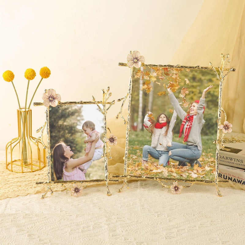 Goutangen 8x10 Gold Pink Flowers Picture Frame Art Decor Ornate Floral Metal Photo Frames High Definition Glass Front Tabletop Display, Gifts Ideas for Women on Weeding - Image 4