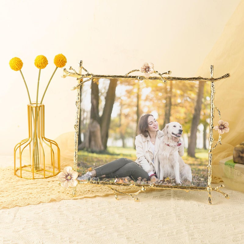 Goutangen 8x10 Gold Pink Flowers Picture Frame Art Decor Ornate Floral Metal Photo Frames High Definition Glass Front Tabletop Display, Gifts Ideas for Women on Weeding - Image 2