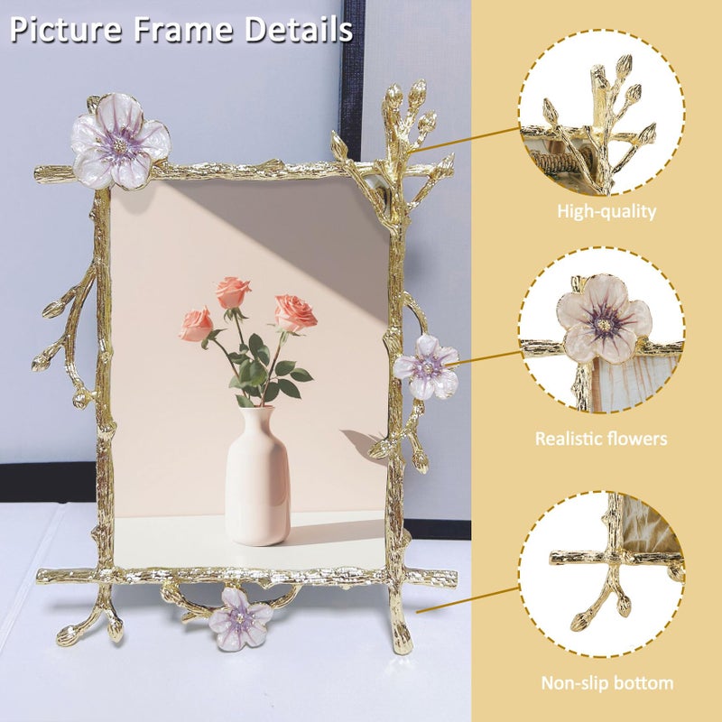 Goutangen 8x10 Gold Pink Flowers Picture Frame Art Decor Ornate Floral Metal Photo Frames High Definition Glass Front Tabletop Display, Gifts Ideas for Women on Weeding - Image 5