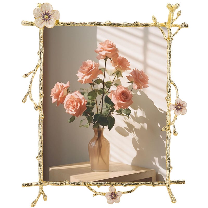 Goutangen 8x10 Gold Pink Flowers Picture Frame Art Decor Ornate Floral Metal Photo Frames High Definition Glass Front Tabletop Display, Gifts Ideas for Women on Weeding - Image 1