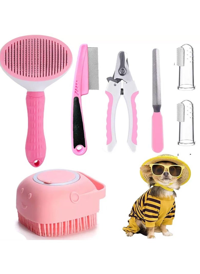 7-Piece Pet Grooming Set, Dog Hair Comb, Flea Comb, Dog Shampoo Brush, Pet Nail Clipper, Dog Toothbrush Set - Image 1