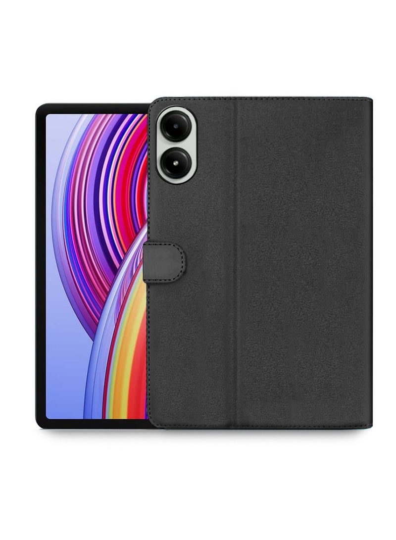 OMAKER Xiaomi Redmi Pad Pro 5G 2024 12.1 Inch PU Leather Magnetic Closure Flip Case Cover - Black - Image 1
