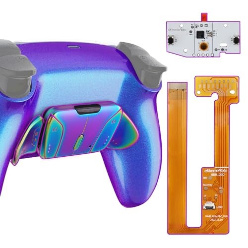 eXtremeRate Chameleon Purple Blue Programmable Real Metal Buttons RMB Ver RISE4 Remap Kit for PS5 Controller BDM030 040 050 Upgrade Board Redesigned Back Shell 4 Back Buttons for PS5 Controller - Image 1