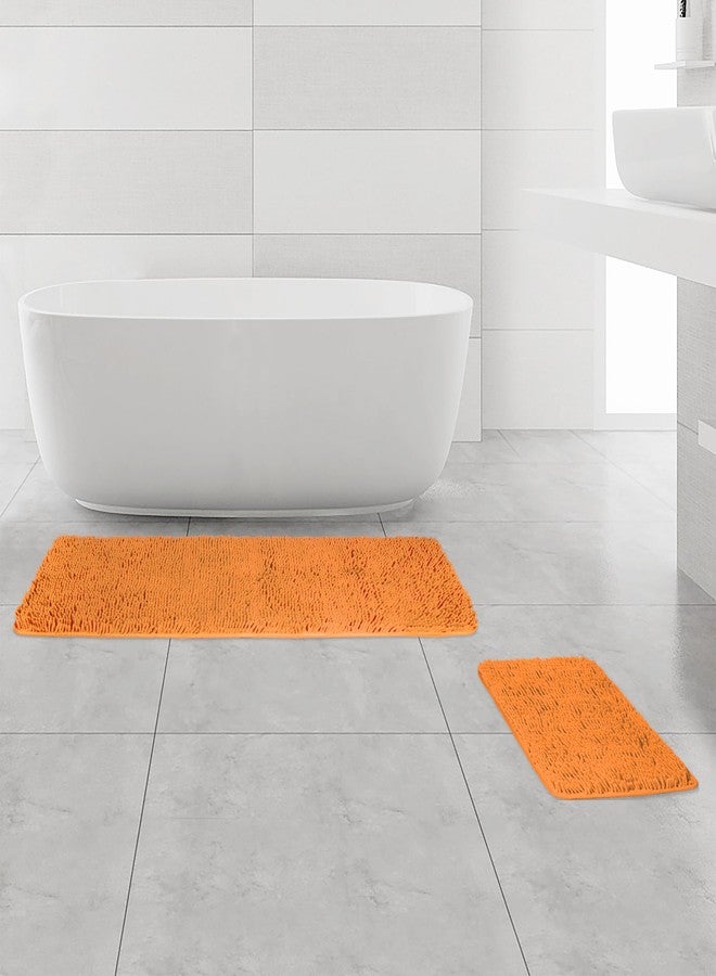 Yeaban Bathroom Rugs Sets 2 Piece - Thick Chenille Bath Mats | Absorbent and Washable Bath Rug Non-Slip, Soft Rugs for Bathroom, Shower, Sink(17"x24" and 17"x47", Orange) - Image 1