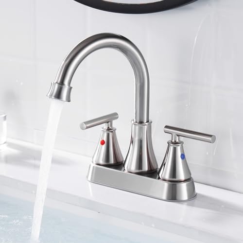 Fransiton Bathroom Sink Faucet 4 Inch 2 Handle Centerset Brushed Nickel Lead-Free Modern Bathroom Faucet Vanity Faucet with Pop-up Drain Stopper and Supply Hoses - Image 1