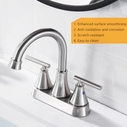 Fransiton Bathroom Sink Faucet 4 Inch 2 Handle Centerset Brushed Nickel Lead-Free Modern Bathroom Faucet Vanity Faucet with Pop-up Drain Stopper and Supply Hoses - Image 4