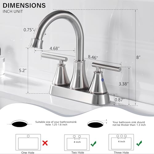 Fransiton Bathroom Sink Faucet 4 Inch 2 Handle Centerset Brushed Nickel Lead-Free Modern Bathroom Faucet Vanity Faucet with Pop-up Drain Stopper and Supply Hoses - Image 3
