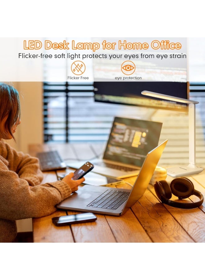 مصباح مكتب LED أبيض بشاحن لاسلكي 15W ومنفذ USB، مصباح طاولة قابل للتعتيم بـ 5 أوضاع إضاءة، تحكم باللمس الحساس، ضوء مكتب قابل للطي ومحمول للمنزل، المكتب، غرفة النوم، القراءة - Image 3