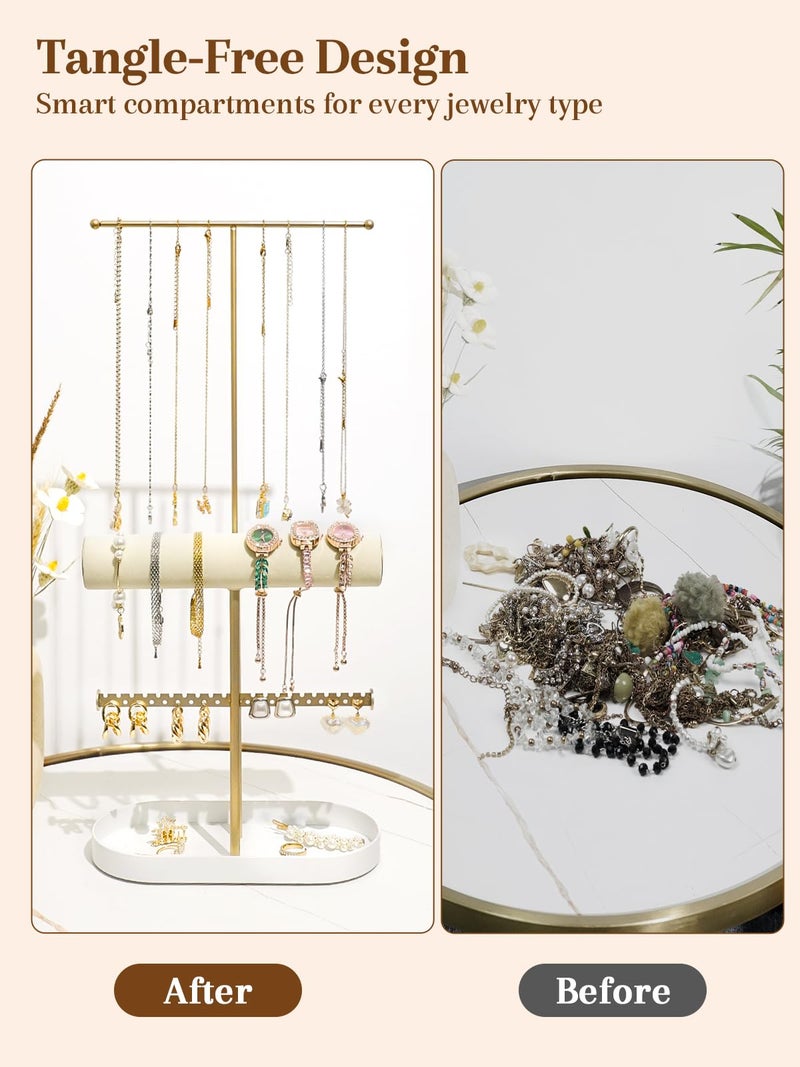 Jenseits 2-Tier Gold Jewelry Organizer Stand with Ring Holder & Tray â€“ Elegant Jewelry Holder Display for Necklaces, Bracelets, Earrings, Rings, and Watches â€“ Perfect Storage Rack & Gift for Women - Image 3