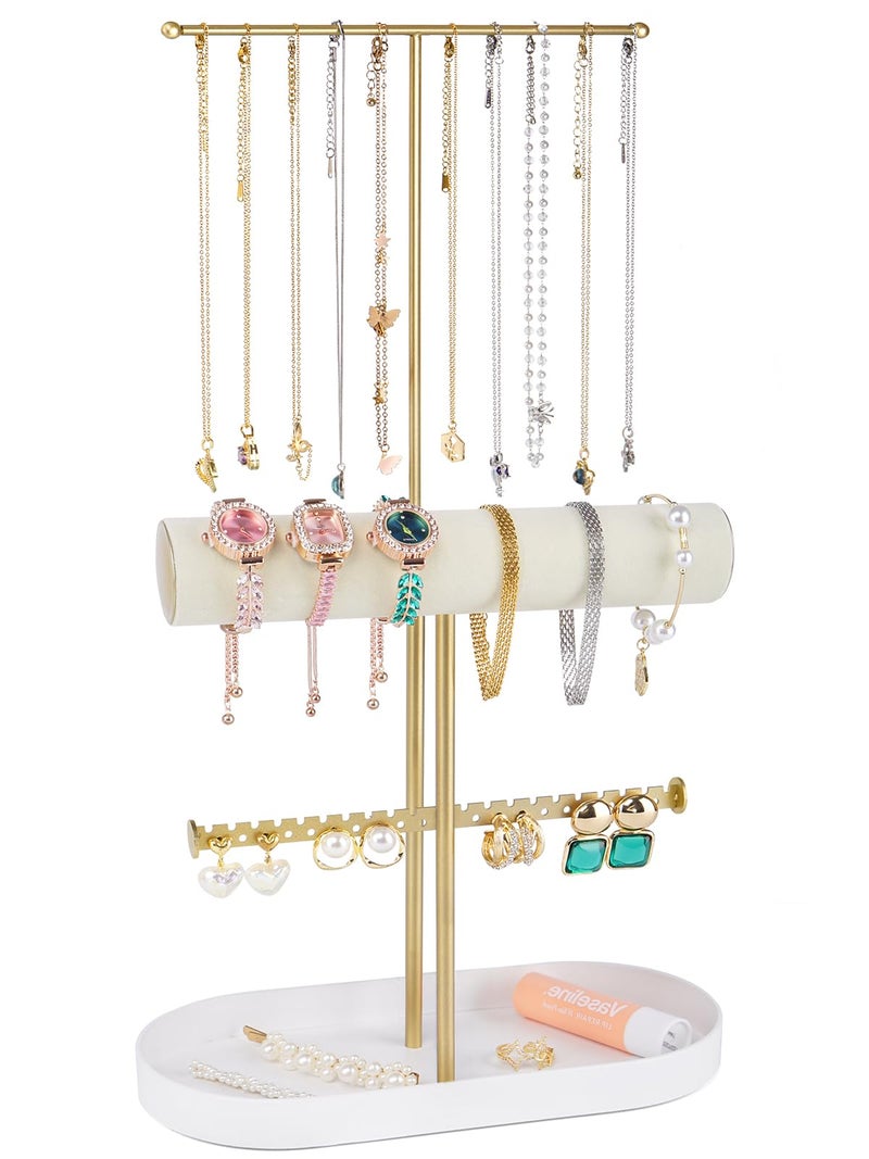 Jenseits 2-Tier Gold Jewelry Organizer Stand with Ring Holder & Tray â€“ Elegant Jewelry Holder Display for Necklaces, Bracelets, Earrings, Rings, and Watches â€“ Perfect Storage Rack & Gift for Women - Image 1