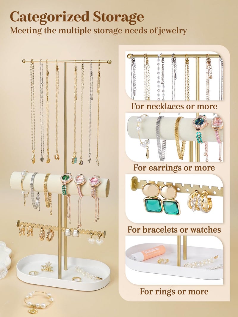 Jenseits 2-Tier Gold Jewelry Organizer Stand with Ring Holder & Tray â€“ Elegant Jewelry Holder Display for Necklaces, Bracelets, Earrings, Rings, and Watches â€“ Perfect Storage Rack & Gift for Women - Image 5