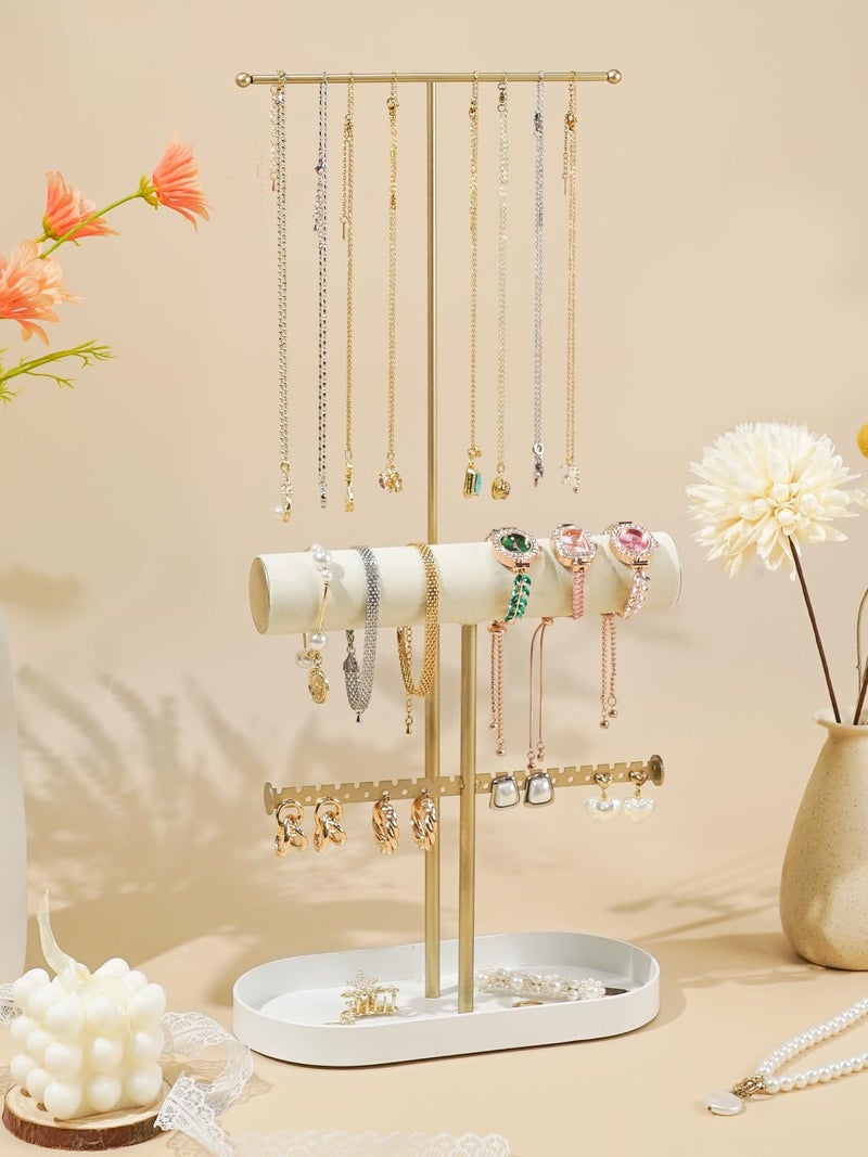 Jenseits 2-Tier Gold Jewelry Organizer Stand with Ring Holder & Tray â€“ Elegant Jewelry Holder Display for Necklaces, Bracelets, Earrings, Rings, and Watches â€“ Perfect Storage Rack & Gift for Women - Image 2
