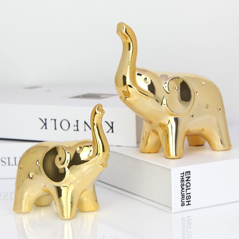 prosfalt A Pair Elephant Statue Home DecorModern Style FigurinesSculpture for Office Desktop Bookshelf Living Room Ceramics Gold