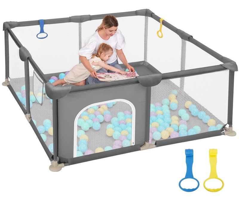 Dripex Baby Playpen 4848 Play Pens for Babies and Toddlers Safe AntiFall Play Yard with Gates Baby Fence with Breathable Mesh Indoor Outdoor Kids Activity Center Anchor Grey