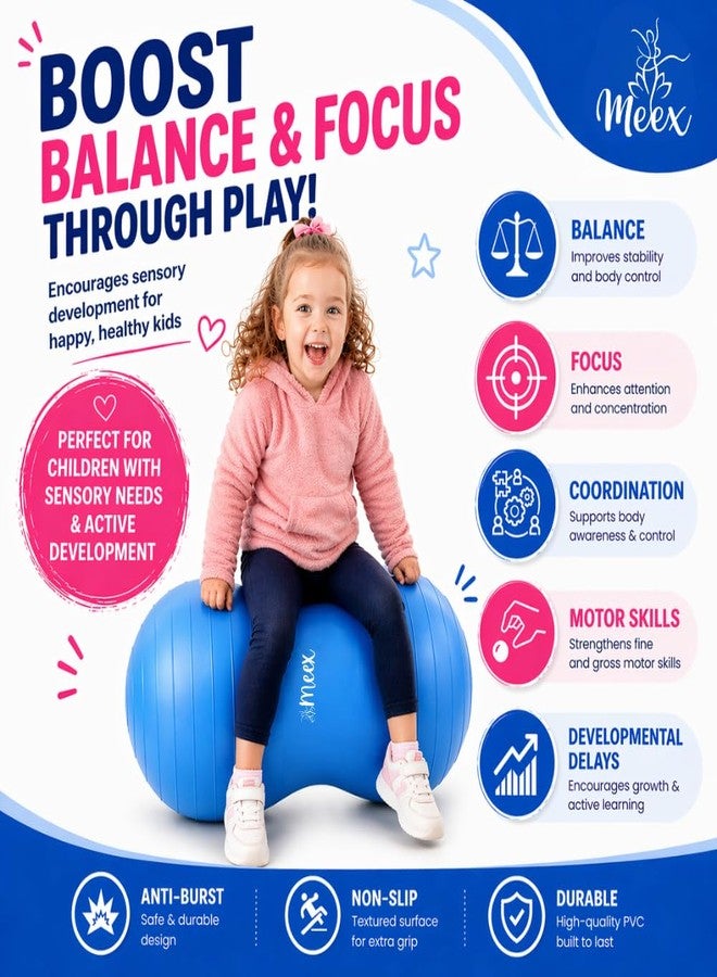 Meex Sensory Peanut Ball for Kids Therapy and Exercise - Enhance Balance, Motor Skills and Physical Therapy Calming Development with Our Yoga Ball - Flexible Seating for Autistic Children (Blue) - Image 2