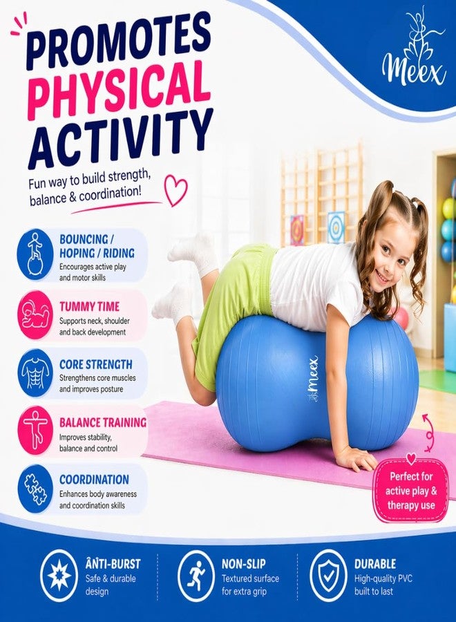 Meex Sensory Peanut Ball for Kids Therapy and Exercise - Enhance Balance, Motor Skills and Physical Therapy Calming Development with Our Yoga Ball - Flexible Seating for Autistic Children (Blue) - Image 4