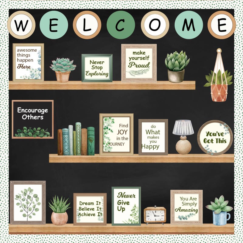 Welcome Back to School Bulletin Board Decorations Eucalyptus Classroom Decor Greenery Inspirational Affirmation Cutouts for Teacher Welcome Classroom School Supplies Door Wall Decor