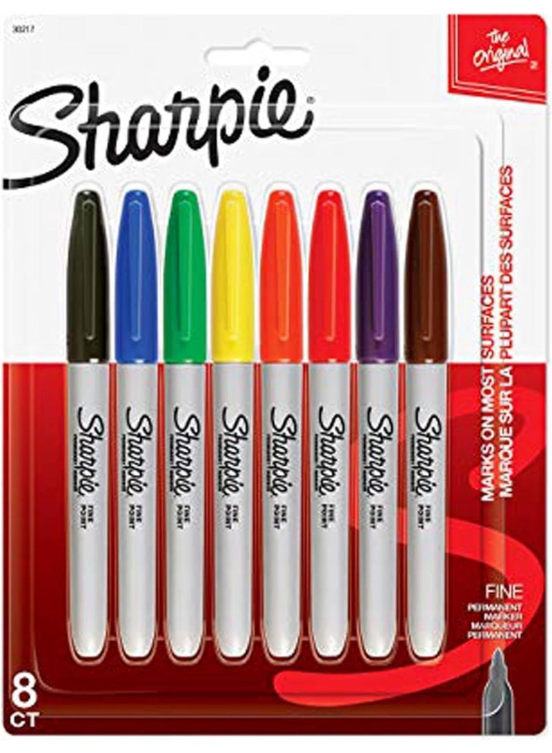 Sharpie Permanent Markers, Fine Point, 8 Count - School, Office, Arts & Crafts, Desk Supplies - Image 1