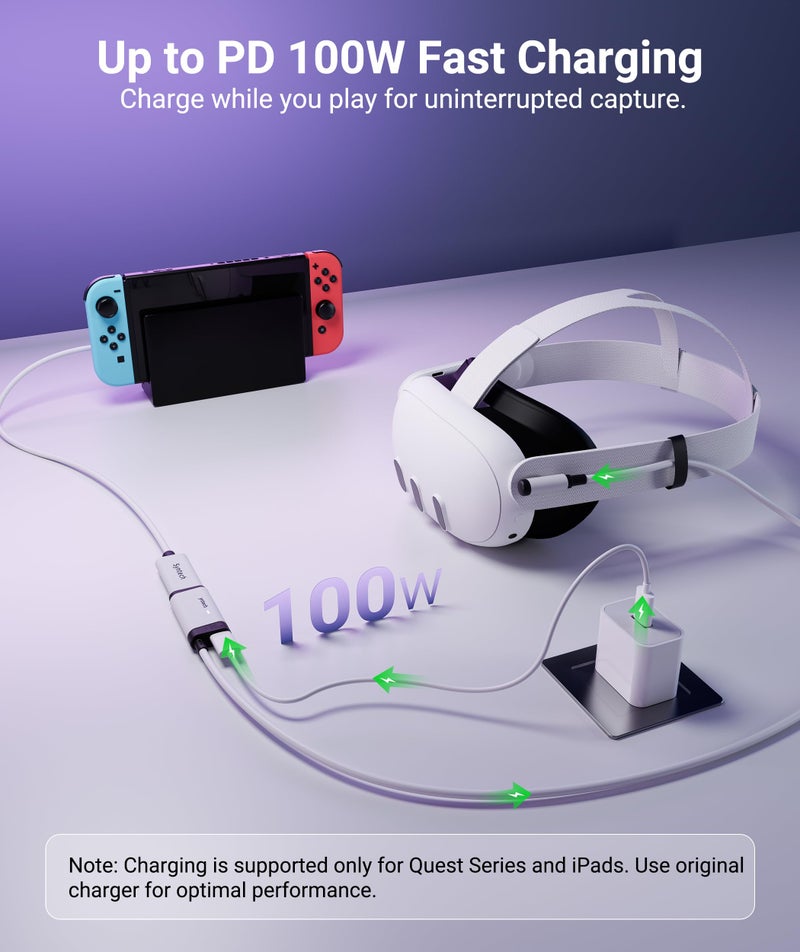 Syntech 2K@30Hz Video Capture Card with 100W PD Charging 5FT Compatible with Quest 3S/3/2, Made for Meta, 4K Input HDMI Female to USB-C Capture Card for Stream VR Game Recording for Switch, PS5, iPad - Image 3