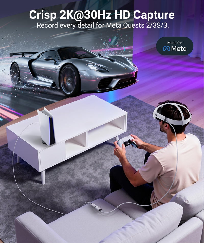 Syntech 2K@30Hz Video Capture Card with 100W PD Charging 5FT Compatible with Quest 3S/3/2, Made for Meta, 4K Input HDMI Female to USB-C Capture Card for Stream VR Game Recording for Switch, PS5, iPad - Image 2