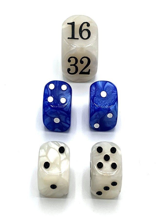 Luck Lab Backgammon Pearl Dice Set - 22 mm Doubling Cube Plus Four 16 mm Dice with Bonus Bag, Blue/White Marbelized - Image 2