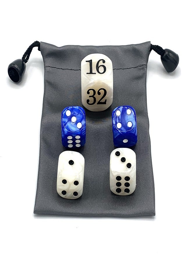 Luck Lab Backgammon Pearl Dice Set - 22 mm Doubling Cube Plus Four 16 mm Dice with Bonus Bag, Blue/White Marbelized - Image 5