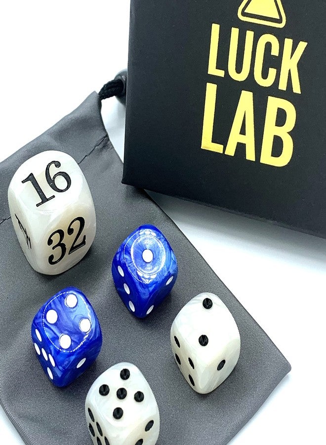 Luck Lab Backgammon Pearl Dice Set - 22 mm Doubling Cube Plus Four 16 mm Dice with Bonus Bag, Blue/White Marbelized - Image 4