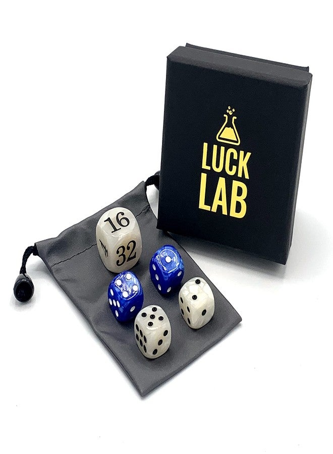 Luck Lab Backgammon Pearl Dice Set - 22 mm Doubling Cube Plus Four 16 mm Dice with Bonus Bag, Blue/White Marbelized - Image 3