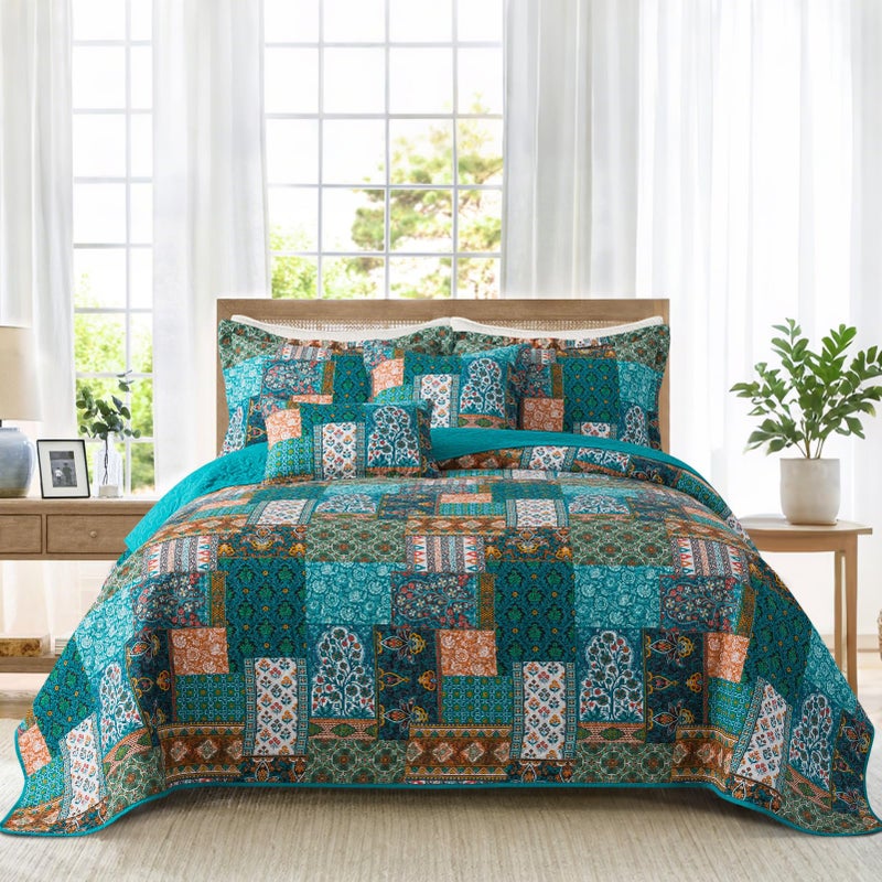 BEDIFANY Cotton Queen Size Quilt Set, Lightweight Bedspread Queen Coverlet, Soft Farmhouse Quilt Bedding Sets for Bed Decorations All Seasons (3 Pieces, Green) - Image 1