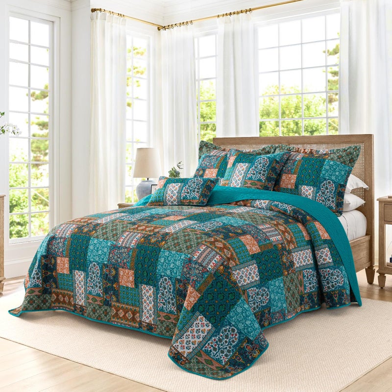 BEDIFANY Cotton Queen Size Quilt Set, Lightweight Bedspread Queen Coverlet, Soft Farmhouse Quilt Bedding Sets for Bed Decorations All Seasons (3 Pieces, Green) - Image 2