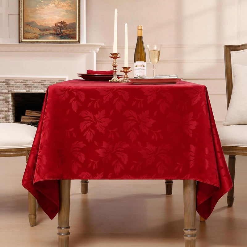 Romanstile Jacquard Rectangle Tablecloth  Waterproof Damask Floral Decorative Table Cloths Heavy Weight Fabric Table Covers for DinnerPartiesHoliday  60 x 102 Inch Red - Image 5