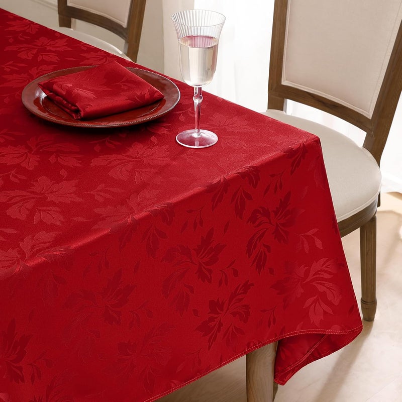 Romanstile Jacquard Rectangle Tablecloth  Waterproof Damask Floral Decorative Table Cloths Heavy Weight Fabric Table Covers for DinnerPartiesHoliday  60 x 102 Inch Red - Image 1