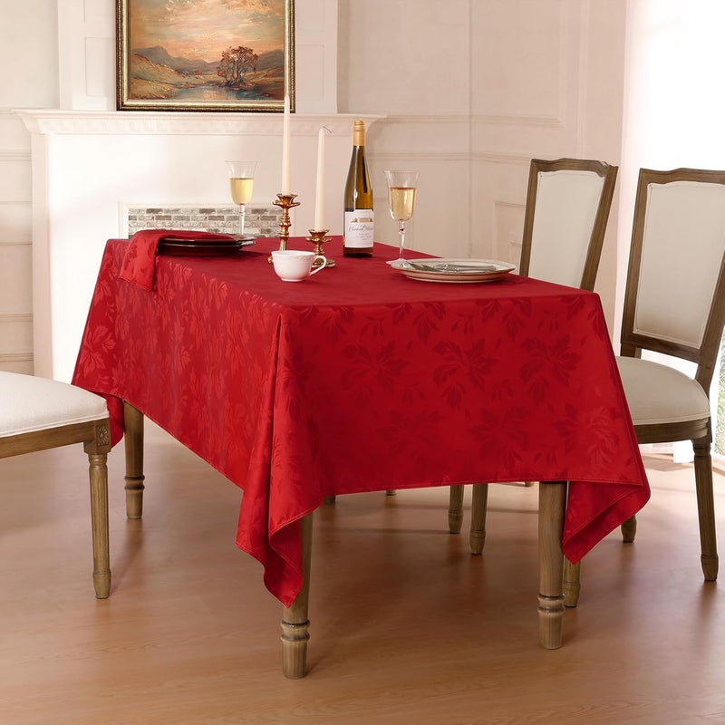 Romanstile Jacquard Rectangle Tablecloth  Waterproof Damask Floral Decorative Table Cloths Heavy Weight Fabric Table Covers for DinnerPartiesHoliday  60 x 102 Inch Red - Image 2