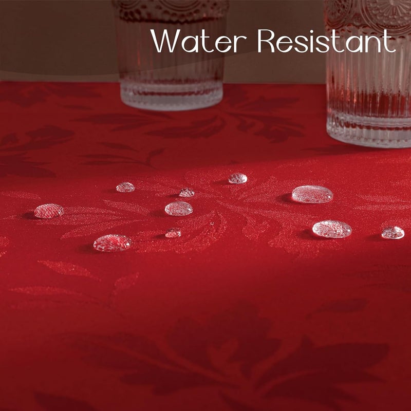 Romanstile Jacquard Rectangle Tablecloth  Waterproof Damask Floral Decorative Table Cloths Heavy Weight Fabric Table Covers for DinnerPartiesHoliday  60 x 102 Inch Red - Image 3