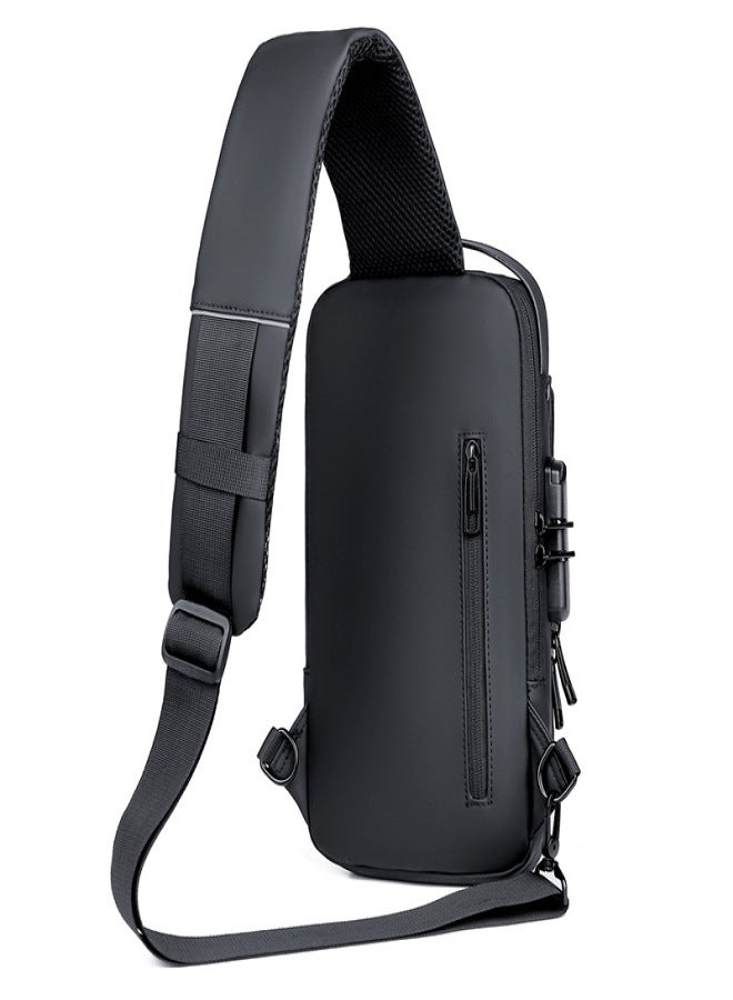BANGE Motorcycle Chest Bag Password Anti-theft Men's Bag European and American Fashion Shoulder Bag Sports and Leisure Multifunctional Messenger Bag Business blue with brown - Image 4