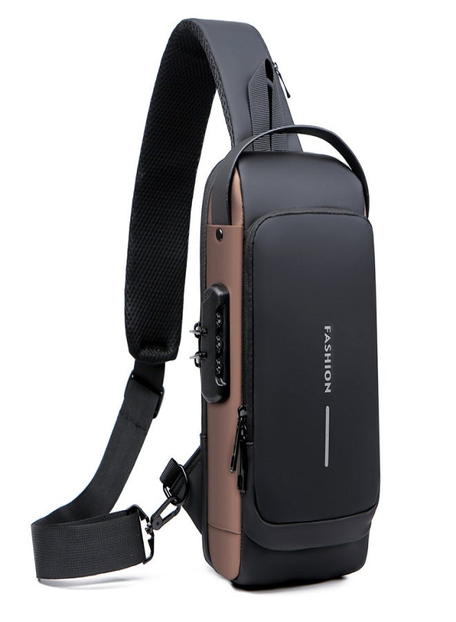 BANGE Motorcycle Chest Bag Password Anti-theft Men's Bag European and American Fashion Shoulder Bag Sports and Leisure Multifunctional Messenger Bag Business blue with brown - Image 2