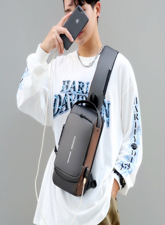 BANGE Motorcycle Chest Bag Password Anti-theft Men's Bag European and American Fashion Shoulder Bag Sports and Leisure Multifunctional Messenger Bag Business blue with brown - Image 5