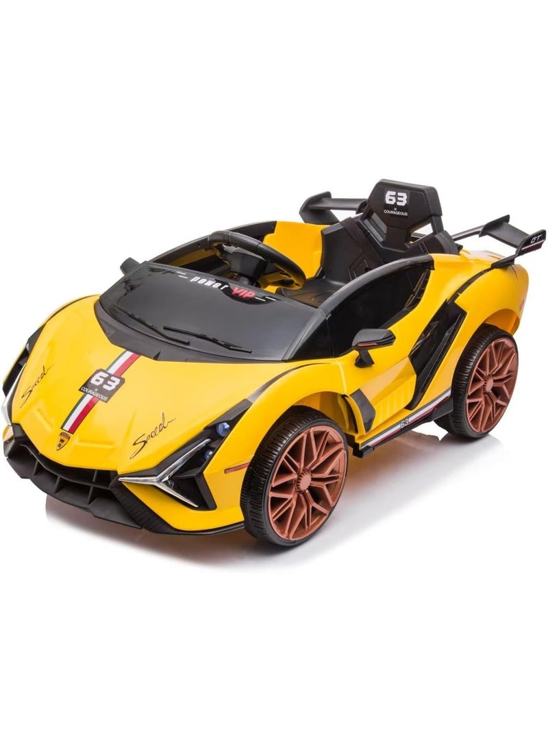 GOLD MANTIS 12V Electric Ride-On Car for Kids | Lamborghini Style Car with LED Lights, Music, Swing Mode, App Control, Double Doors (Yellow)  - Image 1