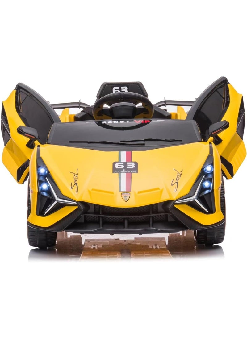 GOLD MANTIS 12V Electric Ride-On Car for Kids | Lamborghini Style Car with LED Lights, Music, Swing Mode, App Control, Double Doors (Yellow)  - Image 2
